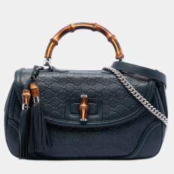 Pre Owned حقيبة غوتشي بمبو جديد كبير غوتشيسما مقبض علوي أزرق