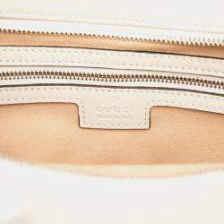 Pre Owned Gucci White Small Leather Petite GG Tote