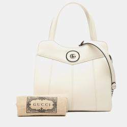 Pre Owned Gucci White Small Leather Petite GG Tote