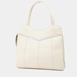 Pre Owned Gucci White Small Leather Petite GG Tote