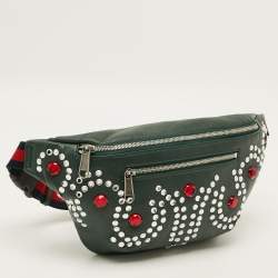 Pre Owned حقيبة خصر غوتشي بيجو حجر جلد أخضر داكن