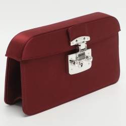 Pre Owned Gucci Lady Lock Red Satin Clutch