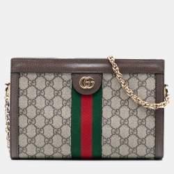 مملوكة مسبقًا Gucci Brown Small GG Supreme Web Ophidia Chain Crossbody