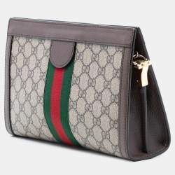 Pre Owned Gucci Brown Small GG Supreme Web Ophidia Chain Crossbody