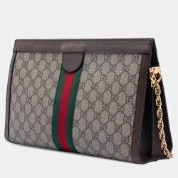 Pre Owned Gucci Brown Medium GG Supreme Web Ophidia Chain Shoulder Bag
