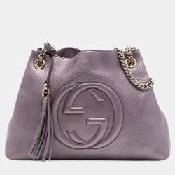 Pre Owned Gucci Purple Medium Metallic Leather Soho Chain Tote
