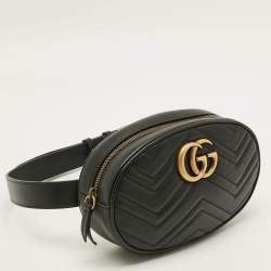 Pre Owned Gucci GG Marmont Large Black Matelasse Leather Belt Bag