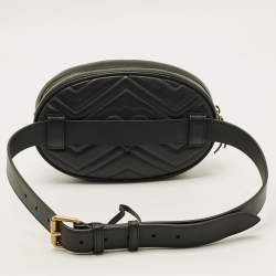 Pre Owned Gucci GG Marmont Large Black Matelasse Leather Belt Bag