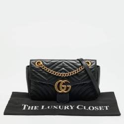 مملوكة مسبقًا حقيبة كتف غوتشي سوداء متوسطة ماتيللاسية جلدية GG مارمونت