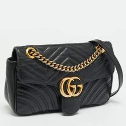 مملوكة مسبقًا حقيبة كتف غوتشي سوداء متوسطة ماتيللاسية جلدية GG مارمونت