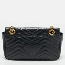 مملوكة مسبقًا حقيبة كتف غوتشي سوداء متوسطة ماتيللاسية جلدية GG مارمونت