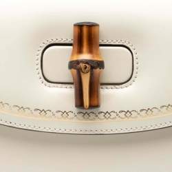 Pre Owned Gucci White Calfskin Frame Print Bamboo Top Handle Bag