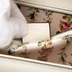 Pre Owned Gucci White Calfskin Frame Print Bamboo Top Handle Bag