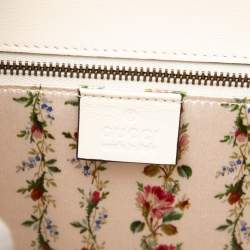 Pre Owned Gucci White Calfskin Frame Print Bamboo Top Handle Bag