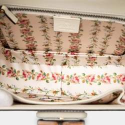 Pre Owned Gucci White Calfskin Frame Print Bamboo Top Handle Bag
