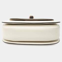 Pre Owned Gucci White Calfskin Frame Print Bamboo Top Handle Bag