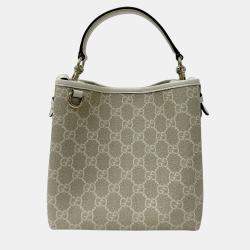 Pre Owned Gucci Gg Emblem Small Bucket Bag White Leather