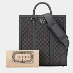 Pre Owned Gucci Gg Supreme Ophidia Medium Handbag Shoulder Bag Grey Pvc Leather