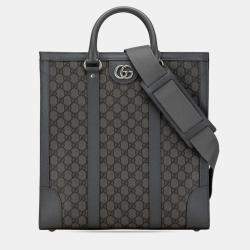 Pre Owned Gucci Gg Supreme Ophidia Medium Handbag Shoulder Bag Grey Pvc Leather