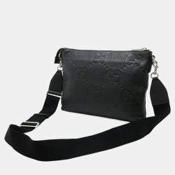 Pre Owned Gucci Jumbo GG Medium Black Leather Crossbody Bag