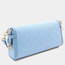 Pre Owned Gucci Luce Small Shoulder Bag In Gg Canvas And Leather Blue