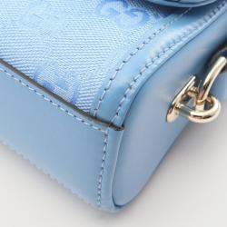 Pre Owned Gucci Luce Small Shoulder Bag In Gg Canvas And Leather Blue