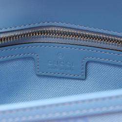 Pre Owned Gucci Luce Small Shoulder Bag In Gg Canvas And Leather Blue