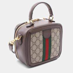 Pre Owned Gucci Ophidia Mini Top Handle Handbag Coated Canvas And Leather Beige Brown Multicolor