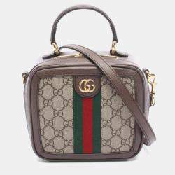 Pre Owned Gucci Ophidia Mini Top Handle Handbag Coated Canvas And Leather Beige Brown Multicolor