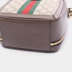 Pre Owned Gucci Ophidia Mini Top Handle Handbag Coated Canvas And Leather Beige Brown Multicolor