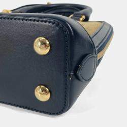 مملوكة مسبقًا حقيبة غوتشي هورسبيت 1955 صغيرة بيد علوية كانفاس/جلد بيج/كحلي غامق