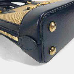 مملوكة مسبقًا حقيبة غوتشي هورسبيت 1955 صغيرة بيد علوية كانفاس/جلد بيج/كحلي غامق