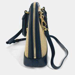 مملوكة مسبقًا حقيبة غوتشي هورسبيت 1955 صغيرة بيد علوية كانفاس/جلد بيج/كحلي غامق