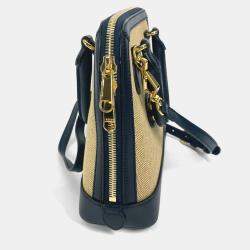 مملوكة مسبقًا حقيبة غوتشي هورسبيت 1955 صغيرة بيد علوية كانفاس/جلد بيج/كحلي غامق