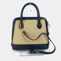 مملوكة مسبقًا حقيبة غوتشي هورسبيت 1955 صغيرة بيد علوية كانفاس/جلد بيج/كحلي غامق