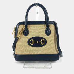 مملوكة مسبقًا حقيبة غوتشي هورسبيت 1955 صغيرة بيد علوية كانفاس/جلد بيج/كحلي غامق