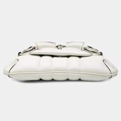 Pre Owned حقيبة يد/كتف غوتشي بيت لجام جلد أبيض