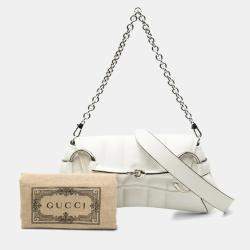 Pre Owned حقيبة يد/كتف غوتشي بيت لجام جلد أبيض