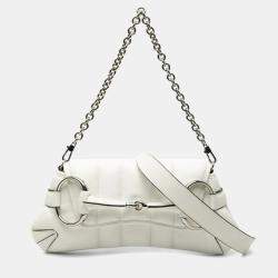 Pre Owned حقيبة يد/كتف غوتشي بيت لجام جلد أبيض