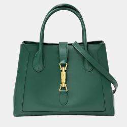 Pre Owned Gucci Jackie Shoulder Bag 2-Way Leather Medium Tote Dark Green
