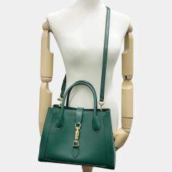 Pre Owned Gucci Jackie Medium Green Leather Tote Bag
