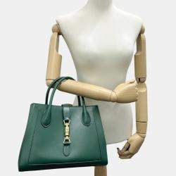 Pre Owned Gucci Jackie Medium Green Leather Tote Bag