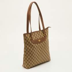 Pre Owned Gucci Sherry Beige/Brown GG Supreme Canvas and Leather Tote