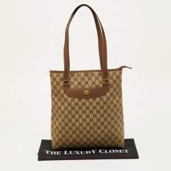 Pre Owned Gucci Sherry Beige/Brown GG Supreme Canvas and Leather Tote