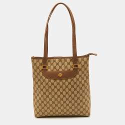 Pre Owned Gucci Sherry Beige/Brown GG Supreme Canvas and Leather Tote