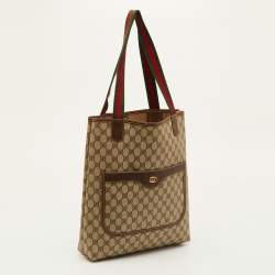 Pre Owned Gucci Sherry Web Beige/Brown GG Supreme Canvas and Leather Tote