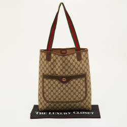 Pre Owned Gucci Sherry Web Beige/Brown GG Supreme Canvas and Leather Tote
