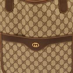 Pre Owned Gucci Sherry Web Beige/Brown GG Supreme Canvas and Leather Tote