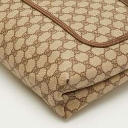 Pre Owned Gucci Sherry Web Beige/Brown GG Supreme Canvas and Leather Tote