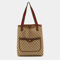 Pre Owned Gucci Sherry Web Beige/Brown GG Supreme Canvas and Leather Tote